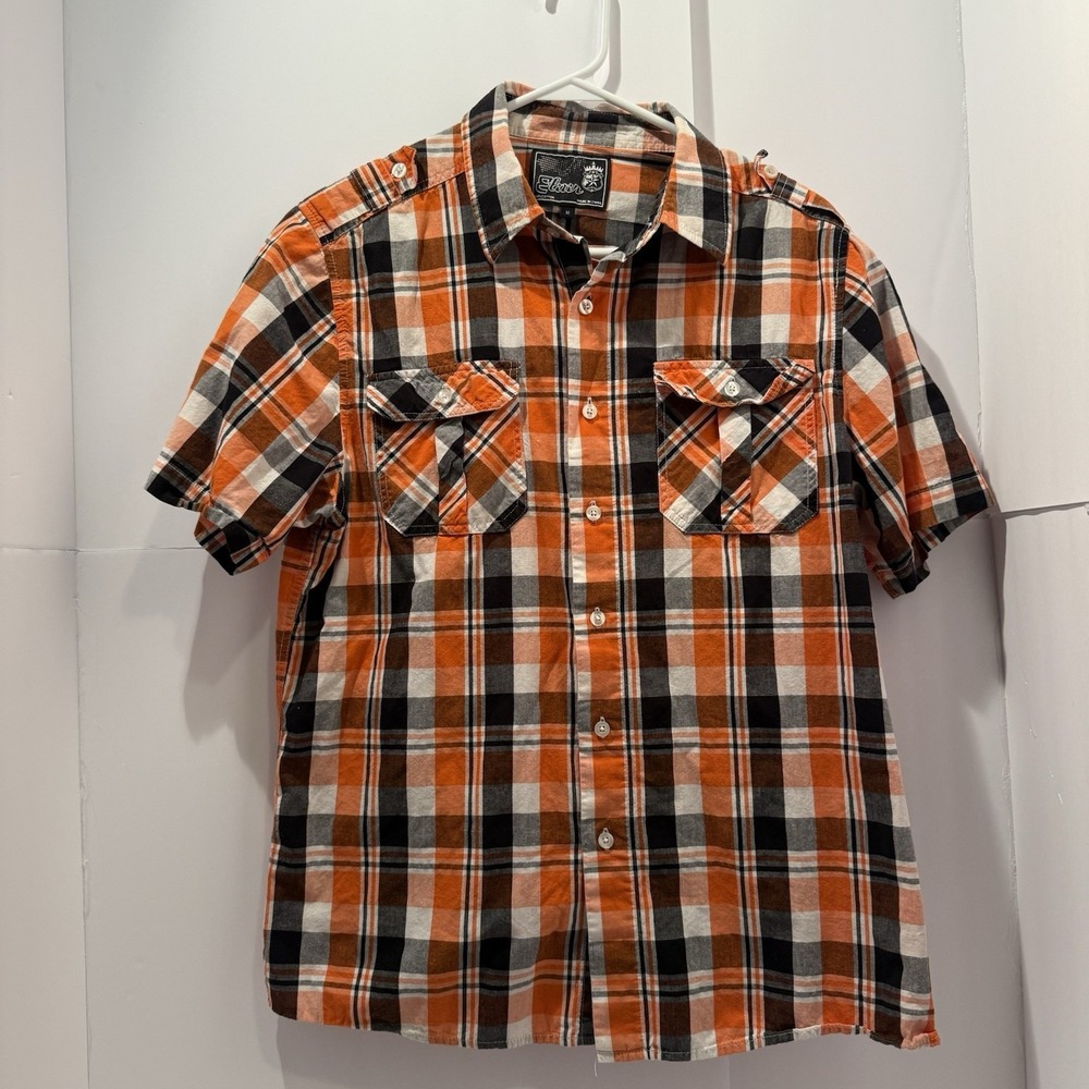 Elixir Men's Short Sleeve Button-Up Shirt, Medium, orange